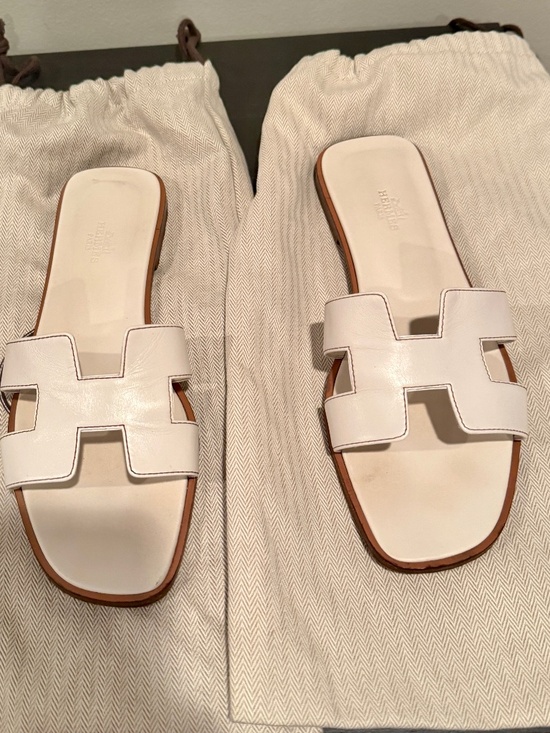 Hermes Shoes - Hermes White Oran Sandals Size 40.5